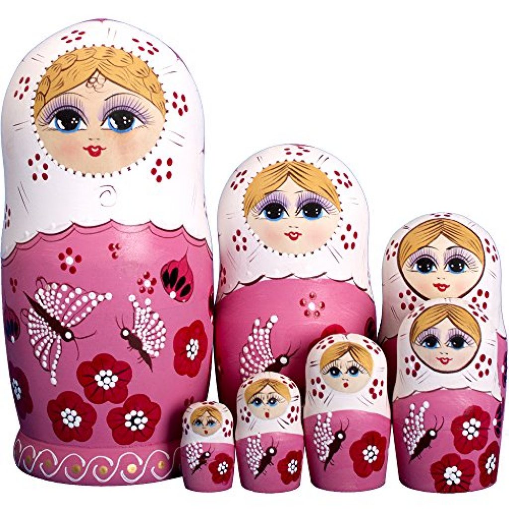 Muñeca Matrioska Rusa De 10 Piezas – Hecha A Mano En Tilo De Alta Calidad, Juguete Y Regalo Decorativo De 20 Cm