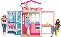 Barbie Casa dos pisos transportable, casa de muñecas con muñeca incluida