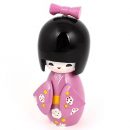 Floral japonés kimono muñeca de Kokeshi de madera Escritorio ornamento Rosa Blanco