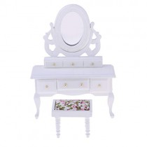 P Prettyia Miniatura Muebles de Madera Roja Mesa de Tocador y Taburete Decoraciones