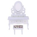 P Prettyia Miniatura Muebles de Madera Roja Mesa de Tocador y Taburete Decoraciones